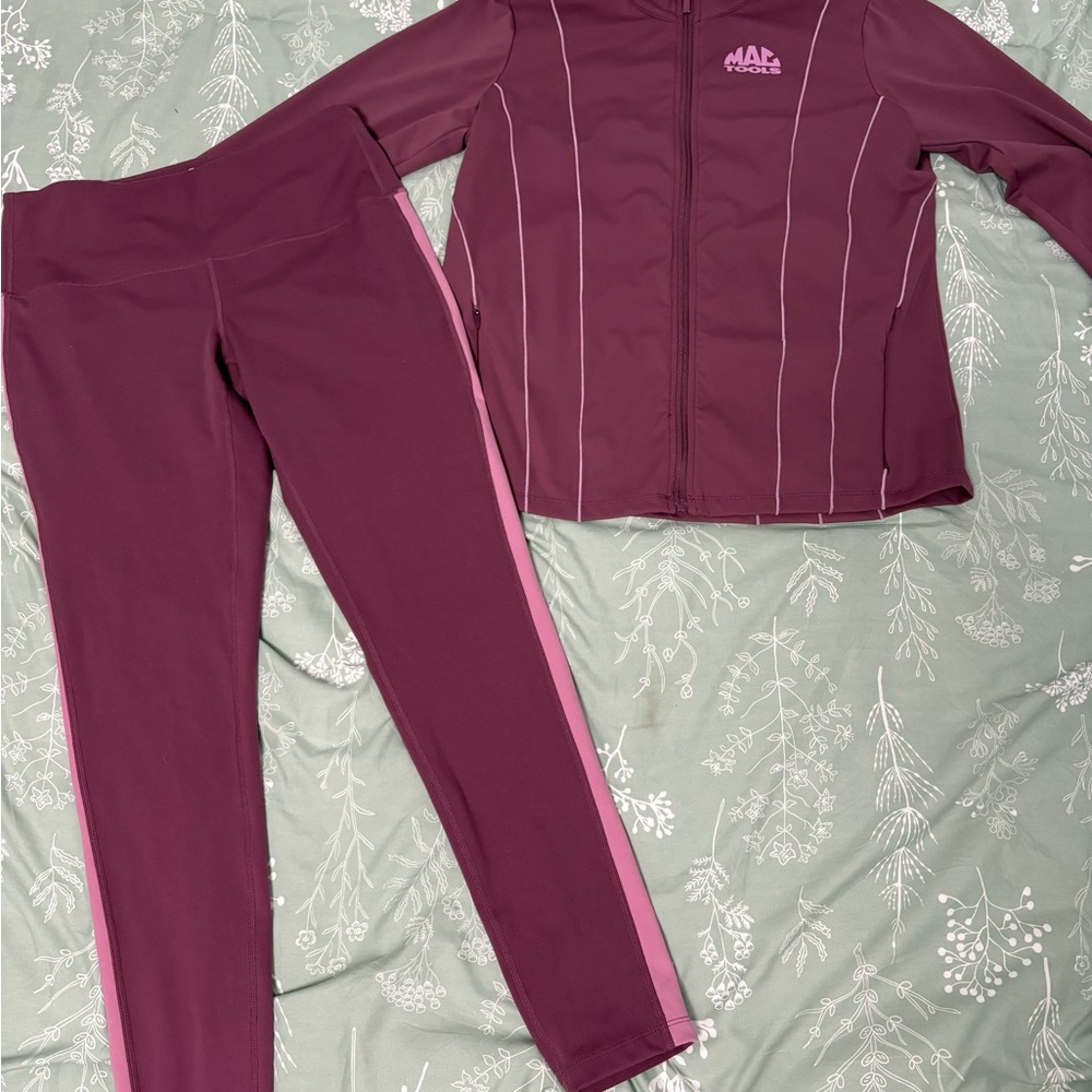 MAC Tools Women’s Maroon Athletic Jacket & Leggings Set - Pink Trim